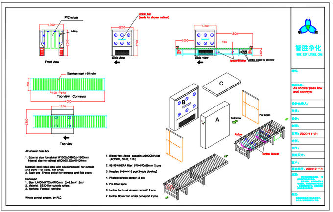 صندوق تمرير دش الهواء الفولاذي في غرف الأبحاث وناقل الأسطوانة الأوتوماتيكي 0